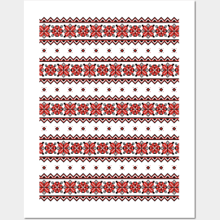 Pattern with Ornamental Composition Inspired by Ukrainian Traditional Embroidery Posters and Art